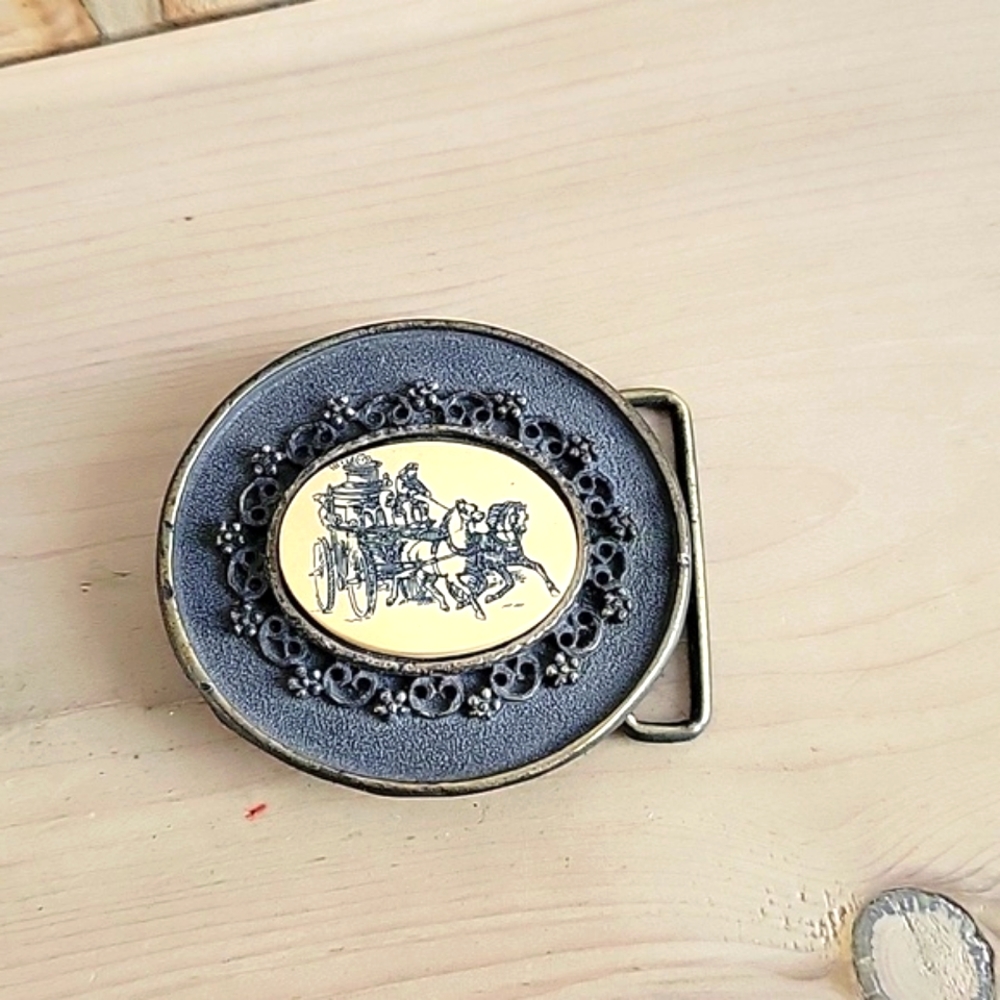Vintage Horse-Drawn Steam Fire Engine Belt Buckle by Oden